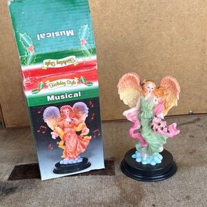 Musical Angel Figurine with Pink and Green Dress